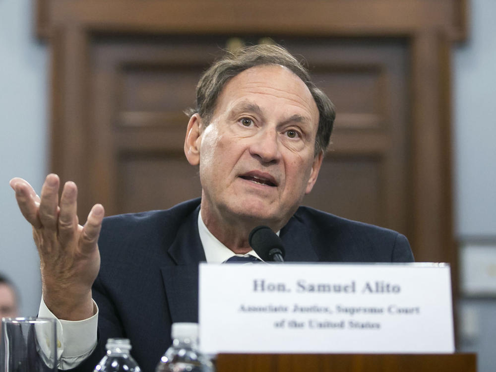 Justice Samuel Alito speaks at a hearing last year on Capitol Hill. 