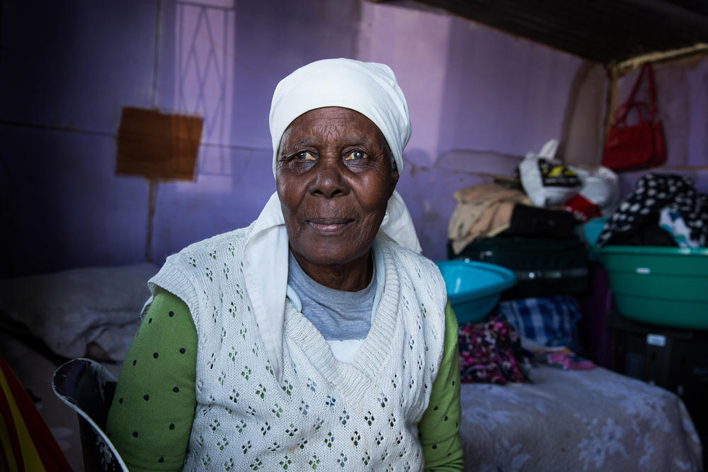 Orripah Dlali, age 86, is one of the oldest residents of Covid. She lives with her grandson, who lost his construction job due to the lockdown. They moved together to Covid when they couldn't afford the rent on their previous residence.