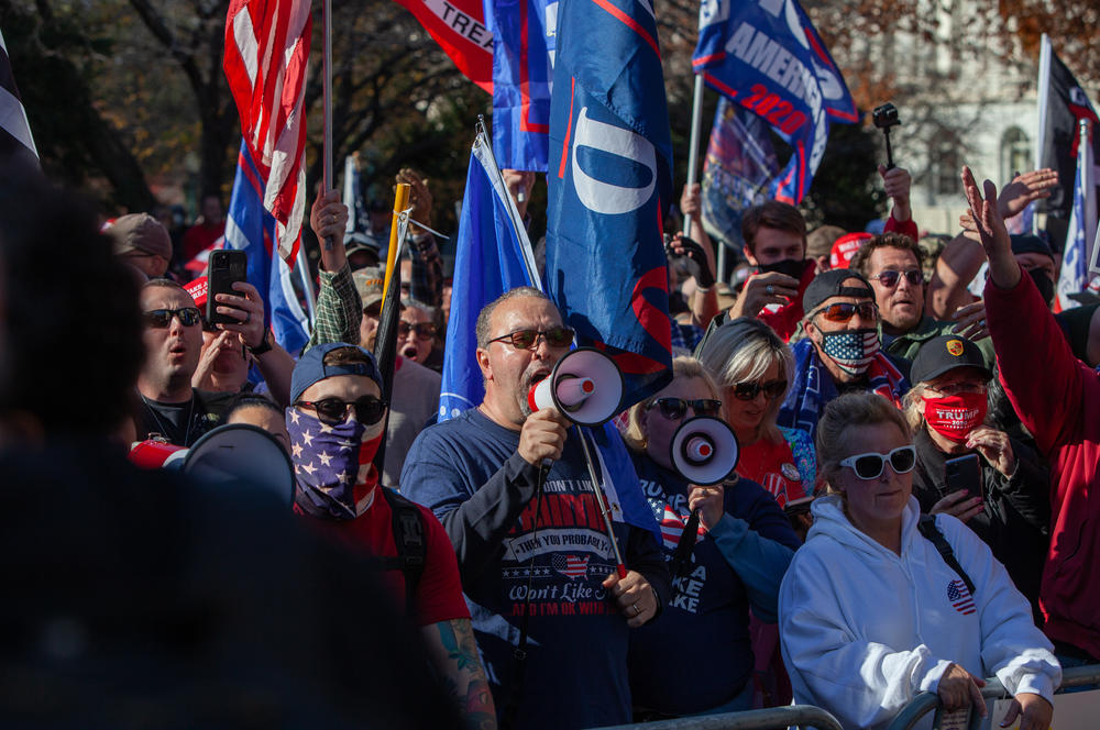 One week after Joe Biden's presidential victory brought about spontaneous celebrations in Washington, D.C., a crowd that included the group Women for America First, right-wing activists and conspiracy theorists gathered in the city's downtown near the White House.