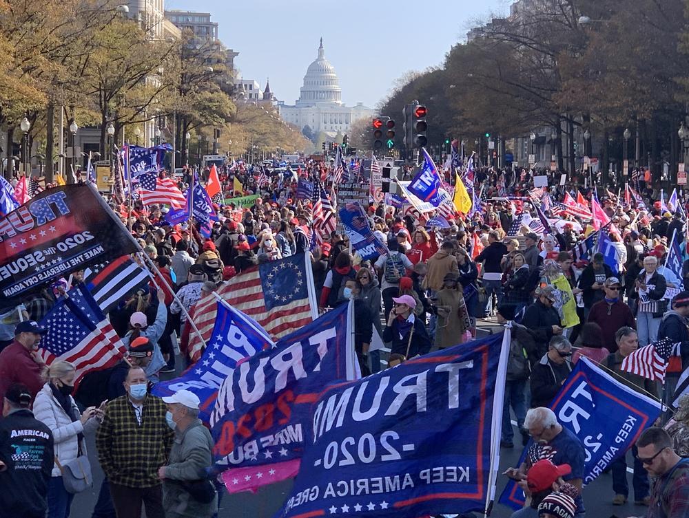 Trump supporters hit the streets down the road from the U.S. Capitol.
