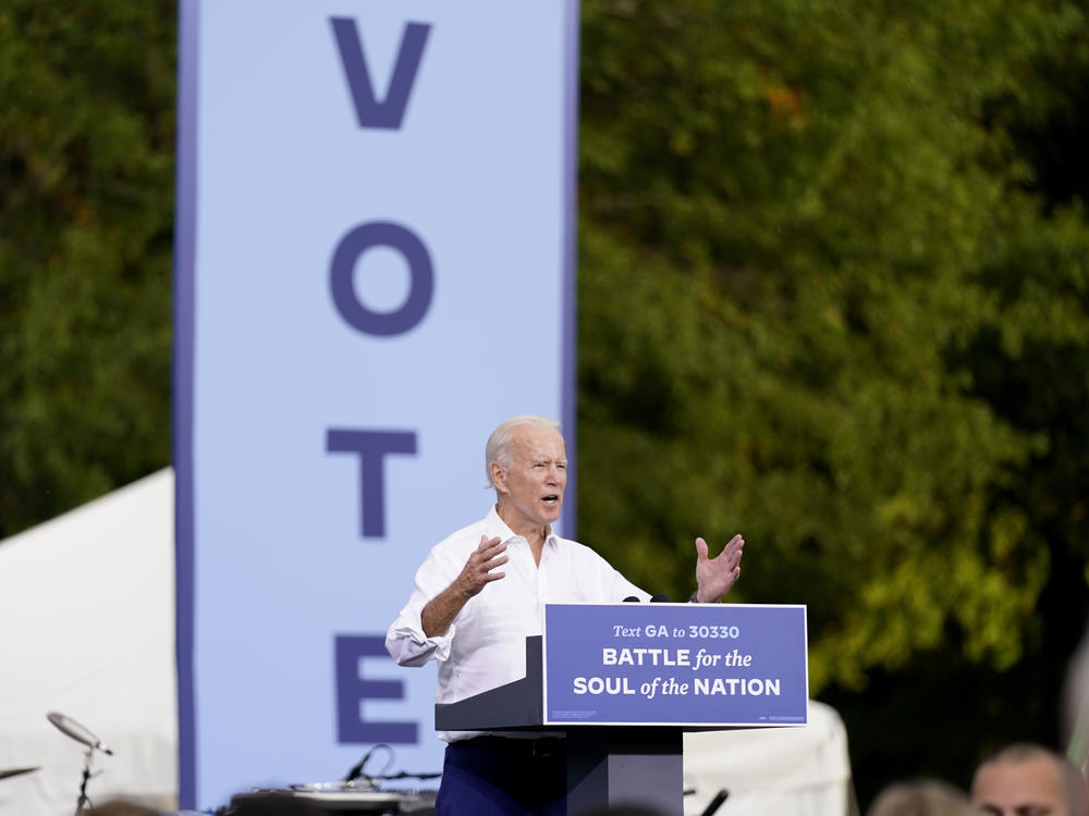 President-elect Joe Biden speaks at a drive-in rally at Cellairis Amphitheatre in Atlanta on Oct. 27. Biden is the first Democratic presidential nominee to win Georgia since 1992.