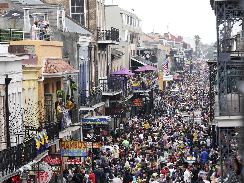 Bourbon Street is a sea of humanity on Mardi Gras in New Orleans in February. The city will not allow Mardi Gras parades in 2021.