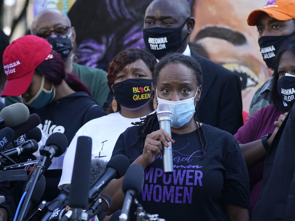 Kentucky State Rep. Attica Scott, the only Black female legislator in the state, speaks during a news conference in September in Louisville, Ky.