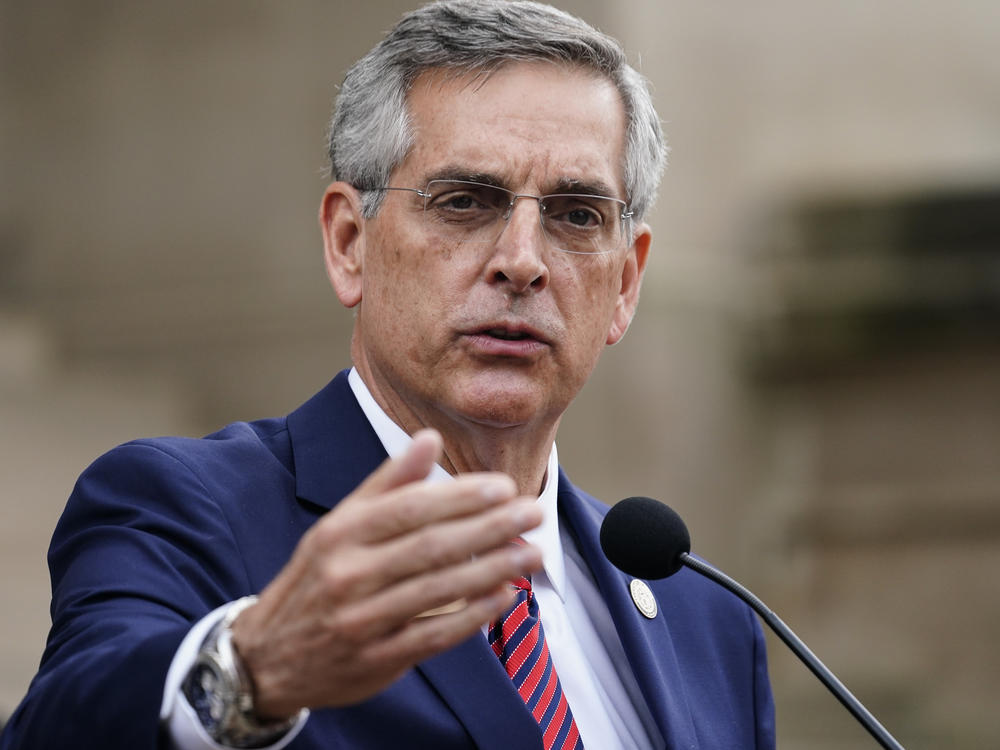 Georgia Secretary of State Brad Raffensperger speaks during a news conference Wednesday in Atlanta.