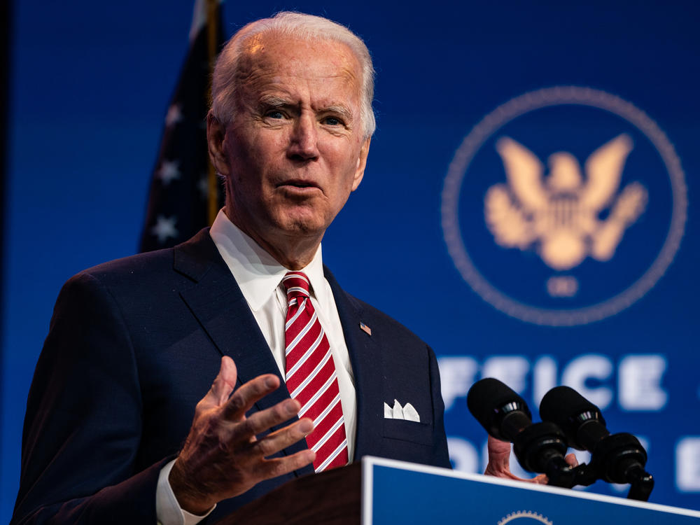 President-elect Joe Biden delivers remarks Monday in Wilmington, Del.