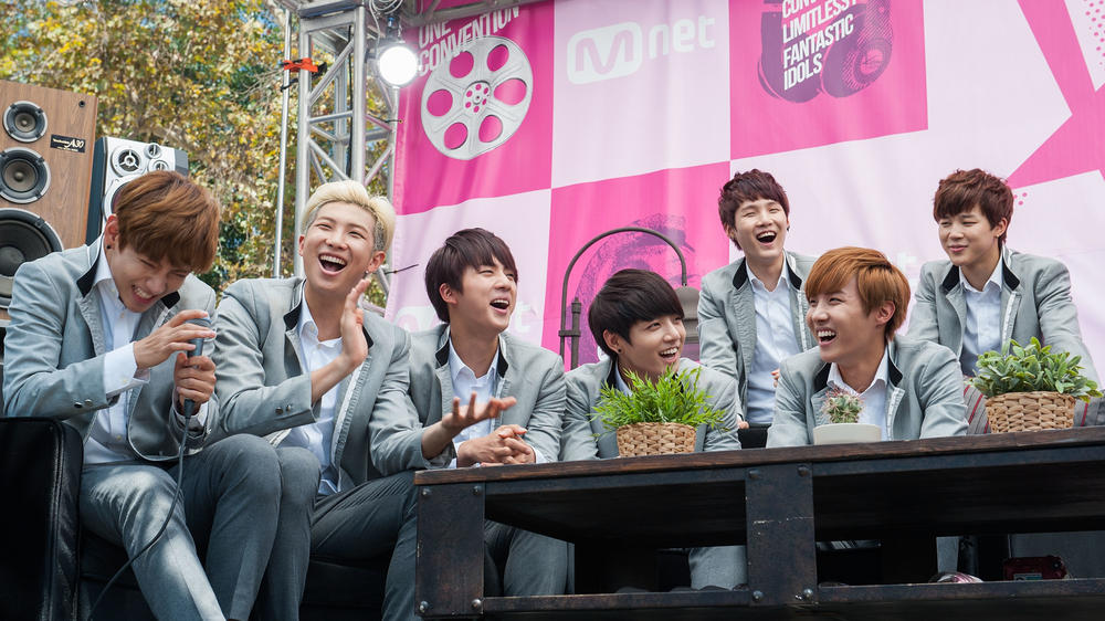 BTS, photographed during a presentation on Aug. 10 at KCON 2014 in Los Angeles, one year after the seven made their group debut.