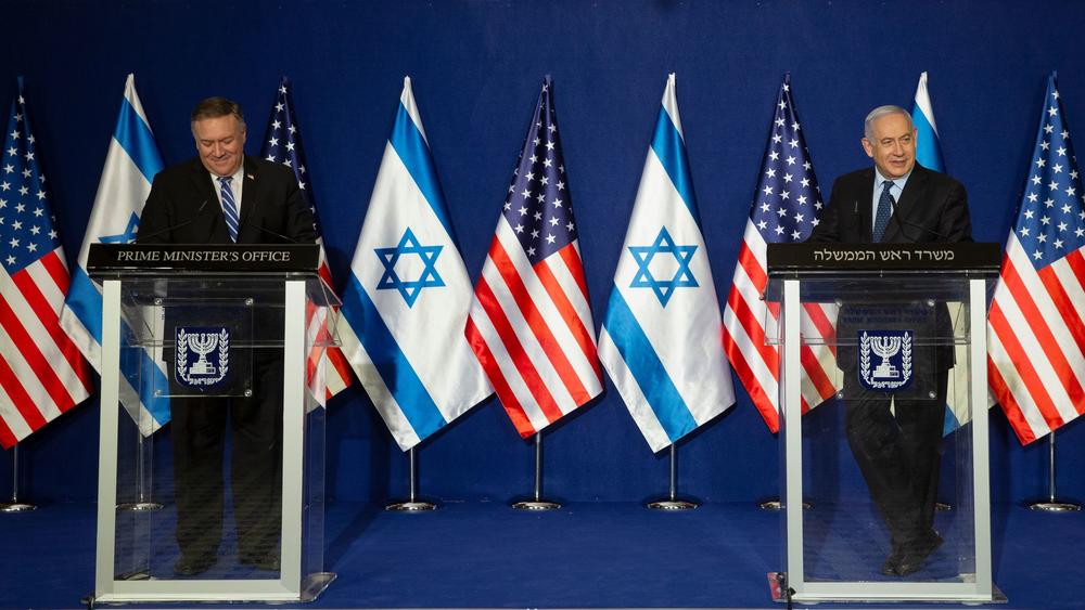 Pompeo and Netanyahu deliver a joint statement after meeting Thursday in Jerusalem.