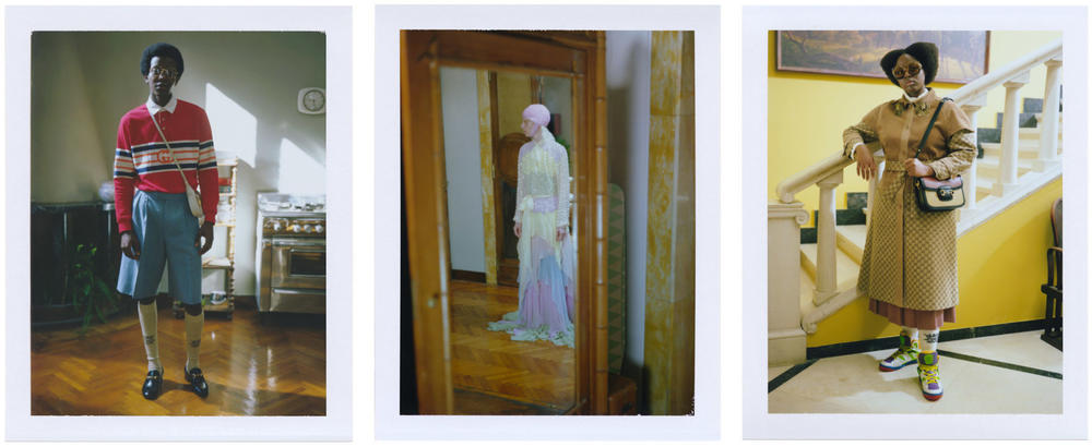 Gucci's upcoming collection features under-the-knee socks with loafers, a sequin embroidered silk georgette gown and the house's signature logo print.