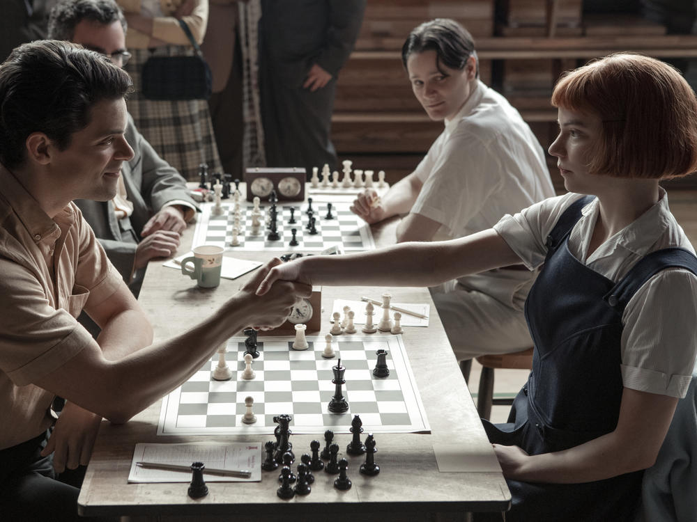 Beth (Anya Taylor-Joy) destroys an opponent (Jacob Fortune-Lloyd) in the Netflix chess drama, <em>The Queen's Gambit.</em>