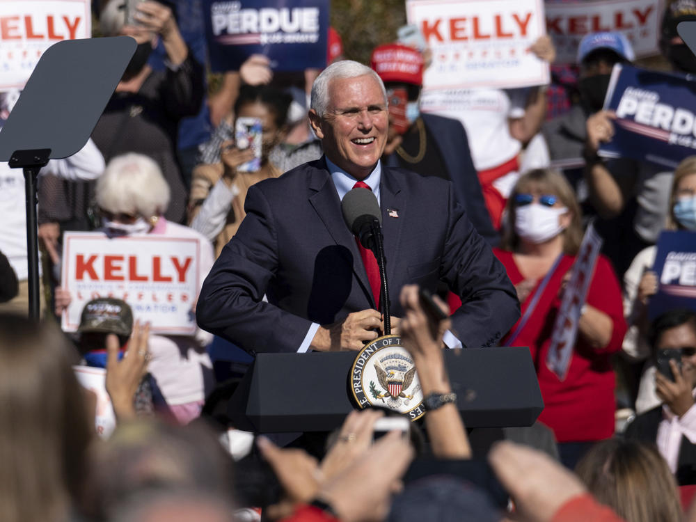 Vice President Pence speaks in Canton, Ga., at a rally for the Republican Senate candidates, races that will decide control of the Senate.
