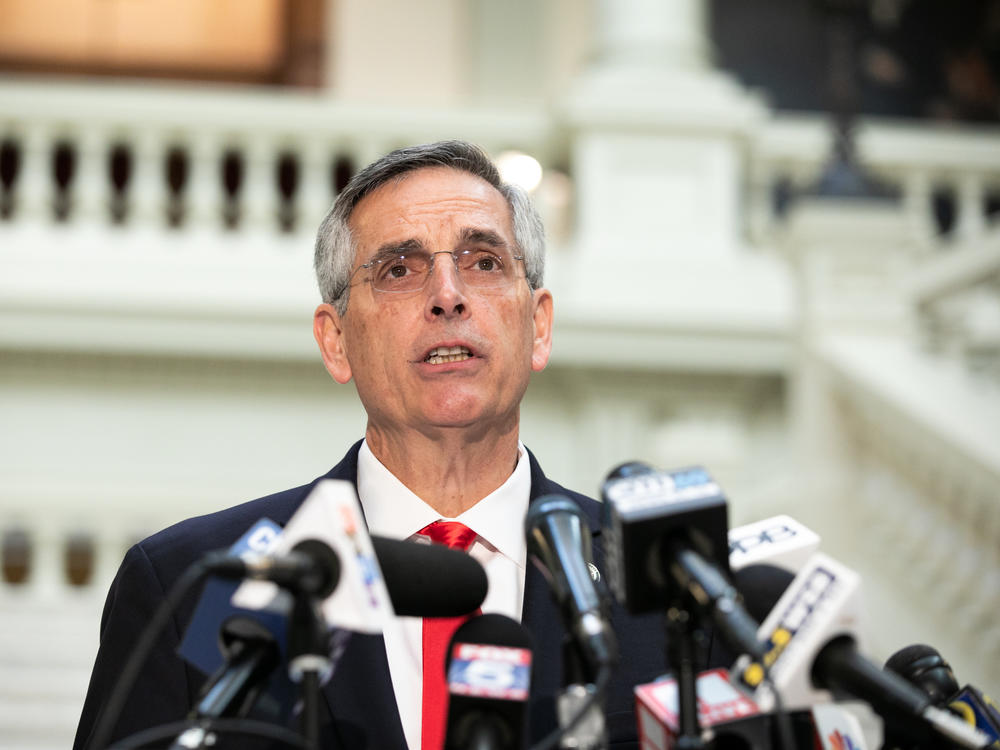 Georgia Secretary of State Brad Raffensperger holds a press conference earlier this month. Despite pressure from some fellow Republicans, Raffensperger has certified President-elect Joe Biden's victory in the state.