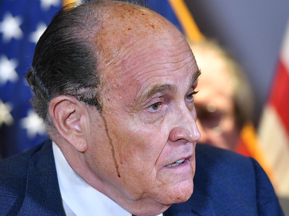 Trump's personal lawyer Rudy Giuliani perspires as he speaks during a press conference at the Republican National Committee headquarters this week in Washington, D.C.