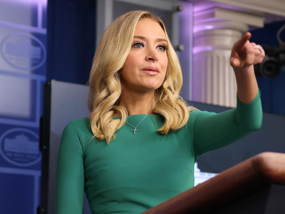 White House press secretary Kayleigh McEnany speaks Friday at the first White House formal briefing she has held in weeks.