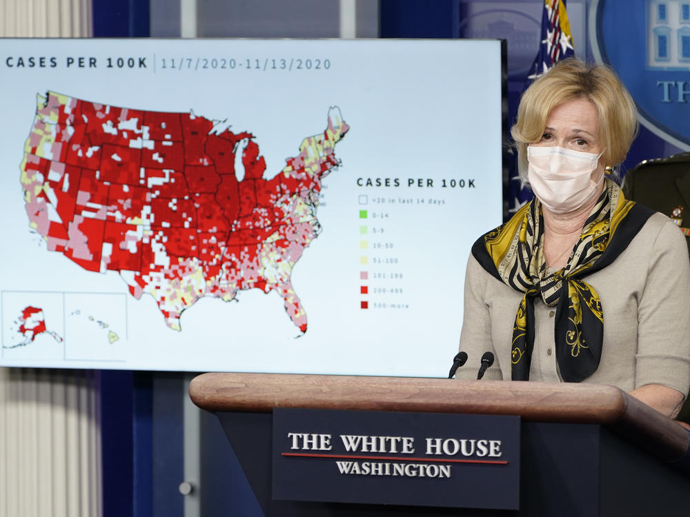 Dr. Deborah Birx, the White House's coronavirus response coordinator, speaks during a briefing with the coronavirus task force at the White House on Thursday. The Food and Drug Administration has granted emergency use authorization for a second antibody treatment for COVID-19.