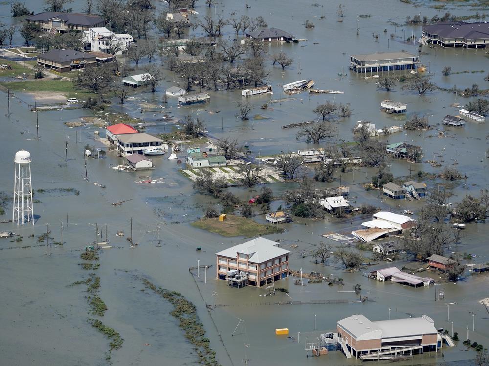 Buildings and homes were flooded after Hurricane Laura hit near Lake Charles, La., in August. Five named storms came ashore in Louisiana in 2020 — part of a record-setting Atlantic hurricane season.