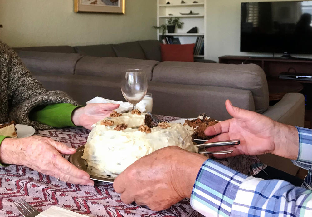 Emma Park's grandparents serve cake during a Thanksgiving dinner at their home in Ottawa, Canada. Only their daughter and granddaughter attended.