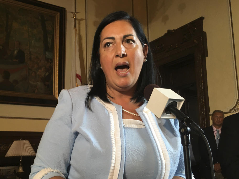 The Illinois Department of Veterans' Affairs, led by Linda Chapa LaVia, shown here in 2018, has ordered an independent investigation into a coronavirus outbreak at a veterans' home.