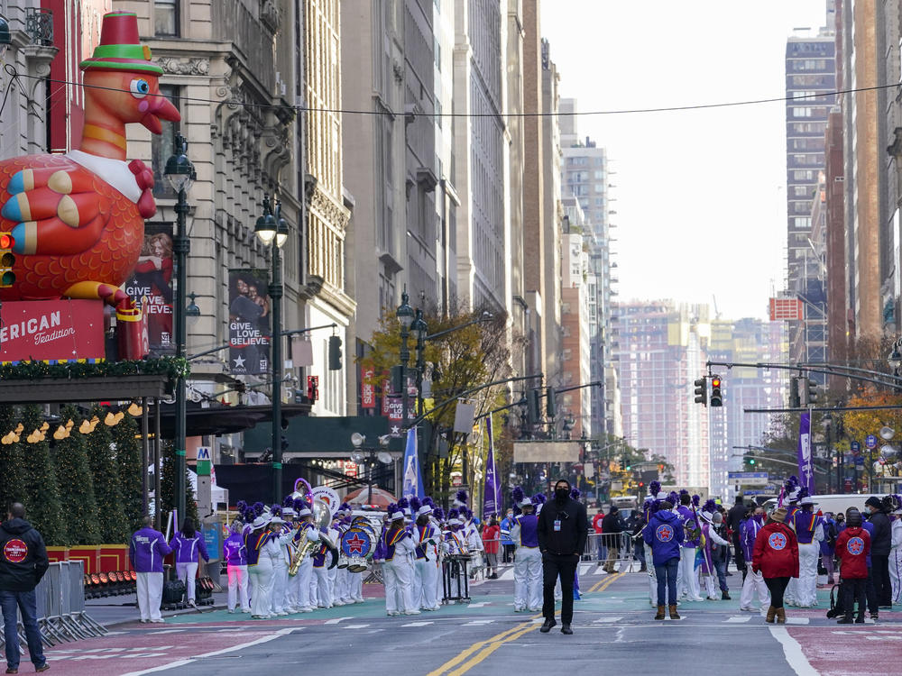 Performers dance along 34th Street during a pre-taping of the Macy's Thanksgiving Day Parade in front of the flagship store in New York City on Nov. 25.