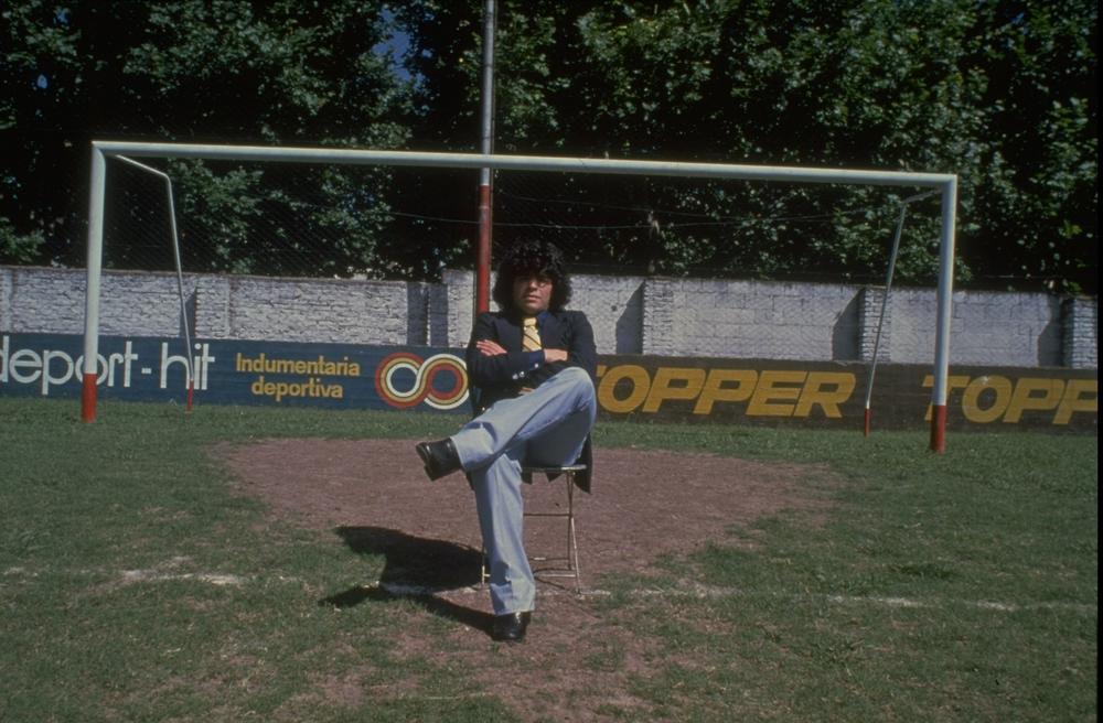 Maradona at his local soccer field, where he first played in Argentina, 1983.
