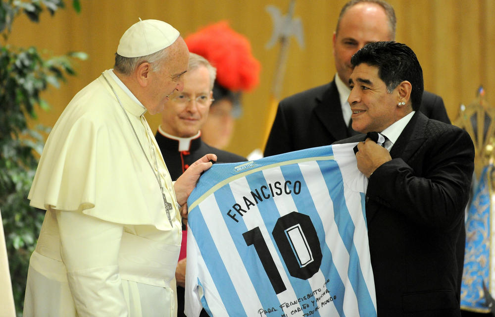 Pope Francis meets Maradona in Rome, 2014.