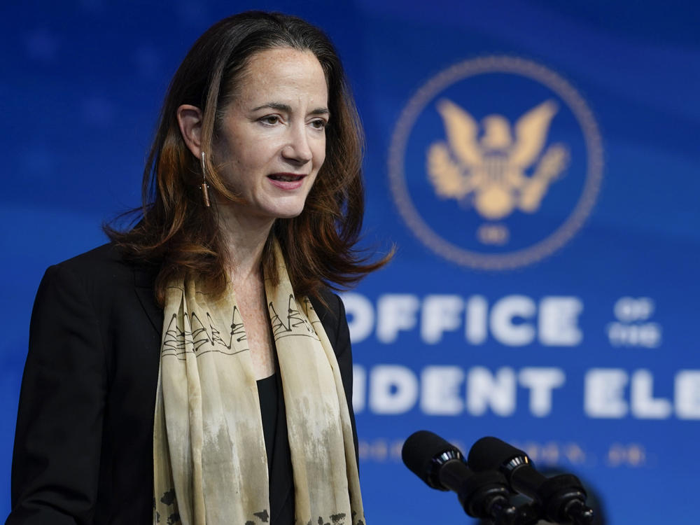 Avril Haines has been nominated as the first woman to be the director of national intelligence, a position that oversees all 17 intelligence agencies. Here, Haines speaks after President-elect Joe Biden introduced her last week in Wilmington, Del.