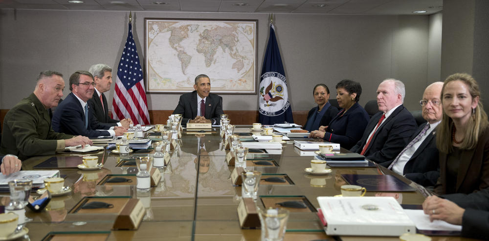 President Barack Obama hosts a meeting of his National Security Council in 2016. Haines, then deputy national security adviser, is on the far right.
