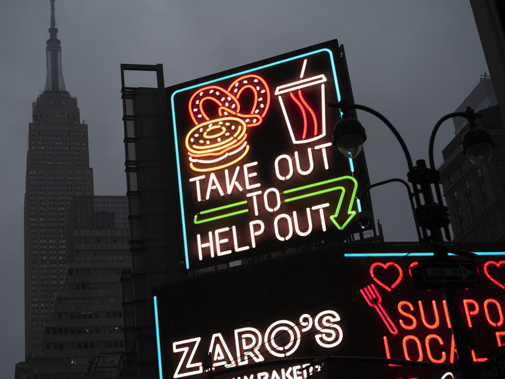 A billboard in midtown Manhattan reads 