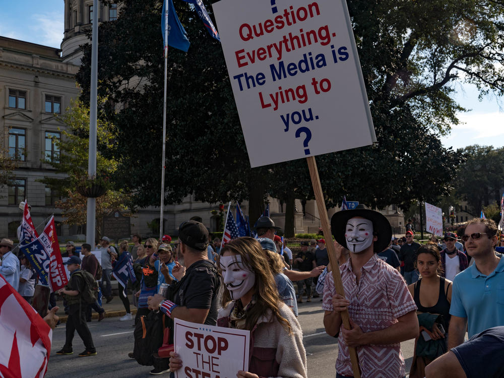 Supporters of President Trump host a 'Stop the Steal' protest outside of the Georgia State Capital building on Nov. 21, 2020.