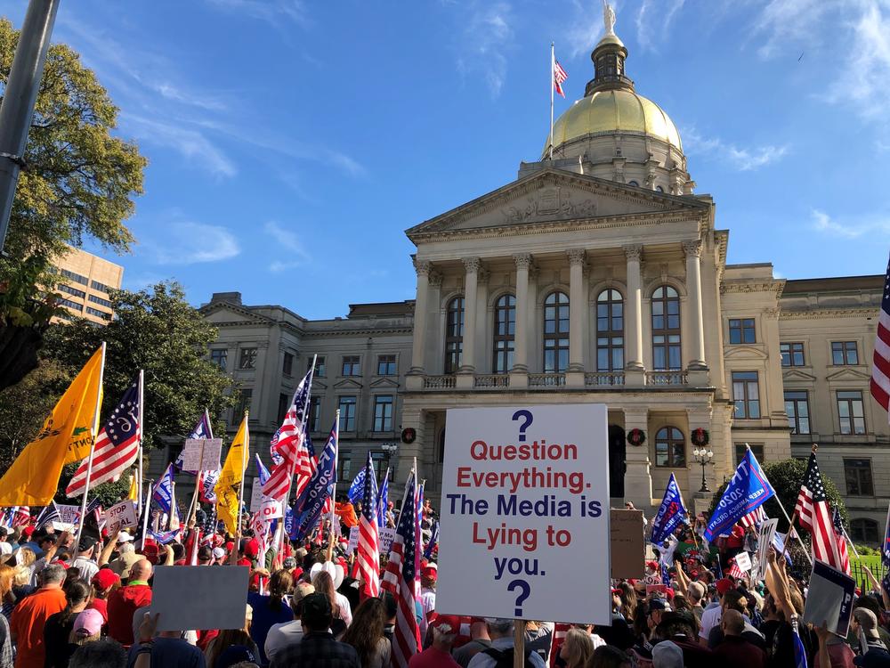 Trump supporters rally to challenge Georgia's election results, outside of the State Capitol in Atlanta in November.