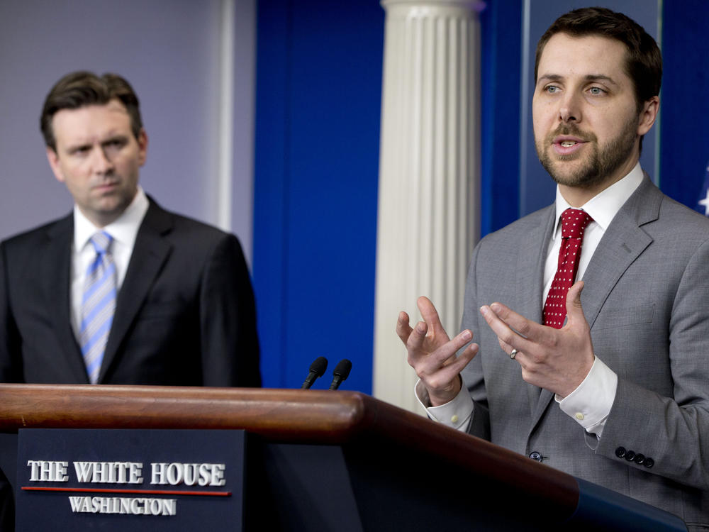 Brian Deese, seen here speaking to White House reporters in 2015, is President-elect Joe Biden's pick to lead the National Economic Council.