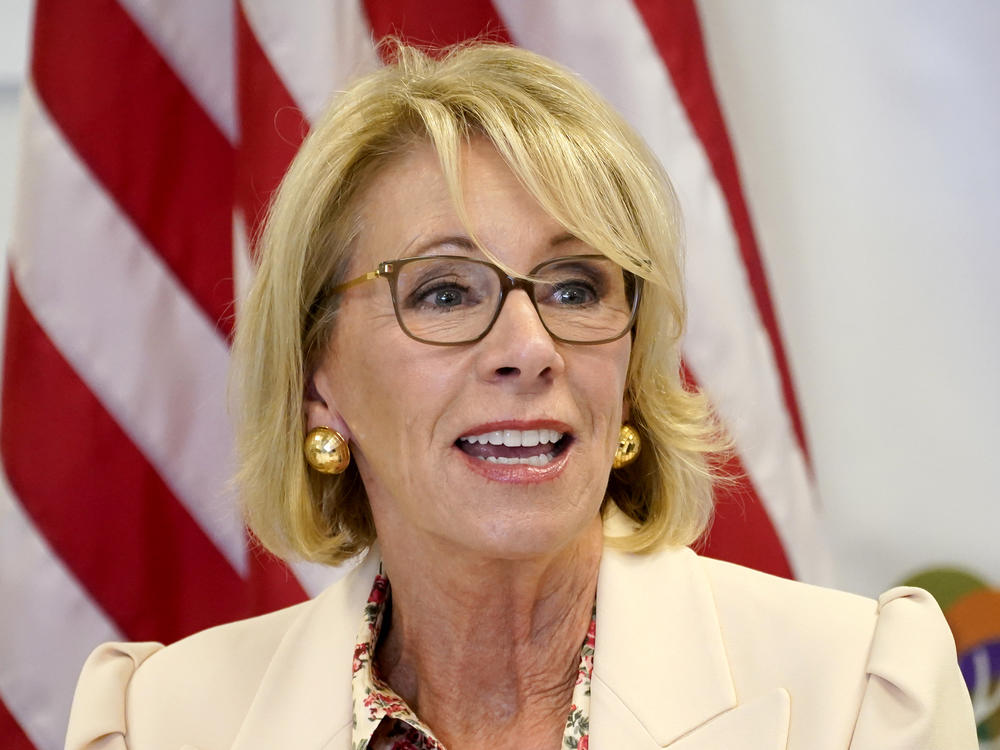 Education Secretary Betsy DeVos appears in Phoenix in October. On Friday, the Education Department announced an extension of pandemic relief measures for federal student loan borrowers.