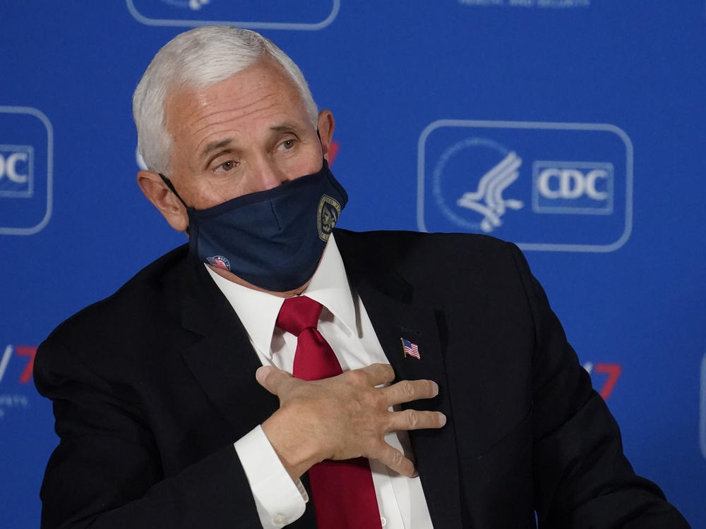 Vice President Pence speaks Friday during a briefing on COVID-19 at the Centers for Disease Control and Prevention in Atlanta.