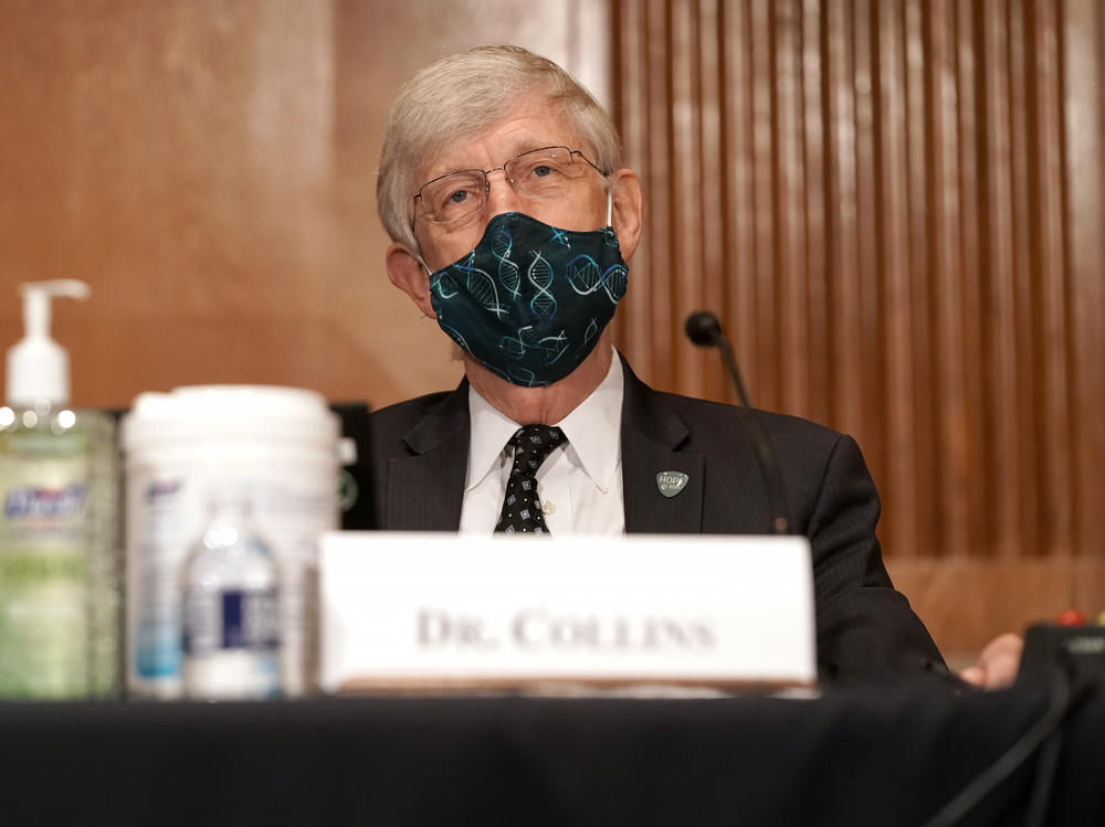 Dr. Francis Collins, director of the National Institutes of Health, listens during a Senate committee hearing in September. Collins told NPR that scientists from the Food and Drug Administration have been closely analyzing data from vaccine trials to determine safety.