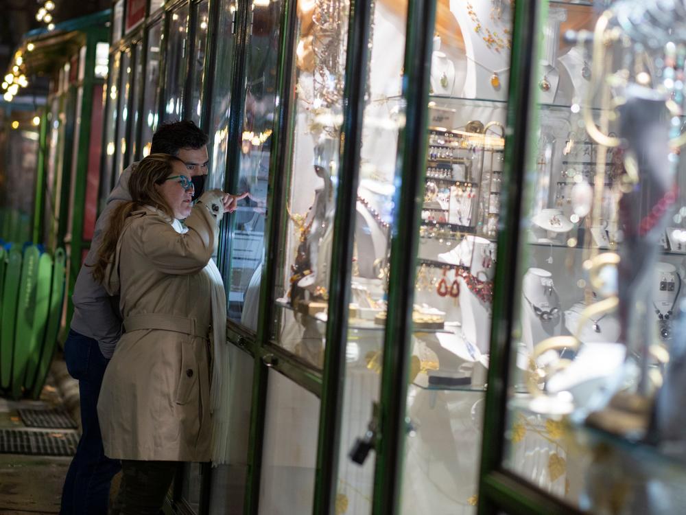 Window shopping at an outside market in New York City's Bryant Park.