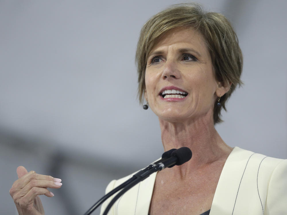 Former U.S. Deputy Attorney General Sally Yates delivers an address at Harvard Law School in May 2017.