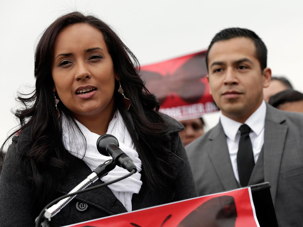 Erika Andiola, an immigrant rights activist, speaks at a news conference about immigration reform in 2013.