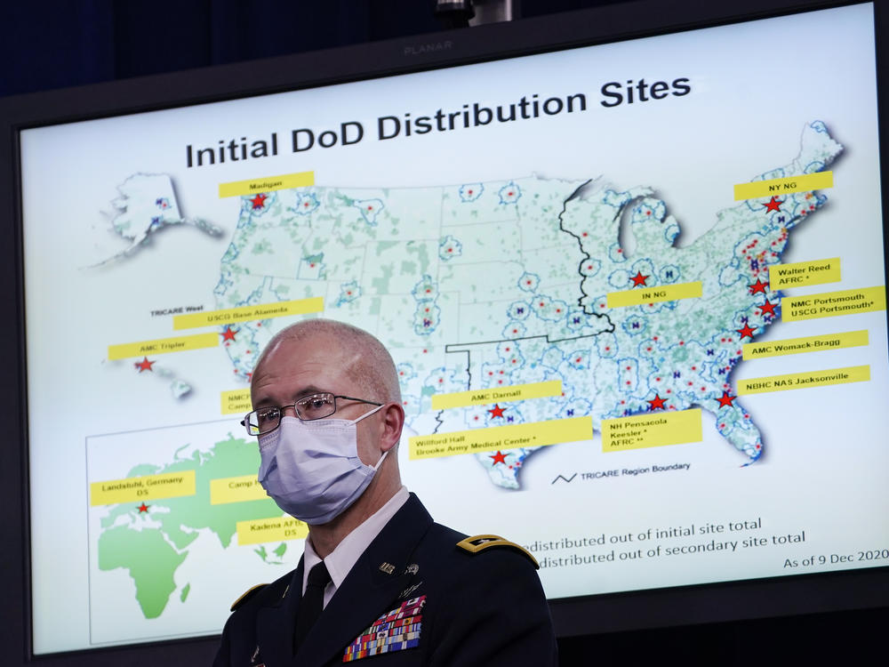 Director of the Defense Health Agency Army Lt. Gen. Ronald Place on Dec. 9. The DOD expects to receive about 44,000 doses of Pfizer's coronavirus vaccine as early as next week.