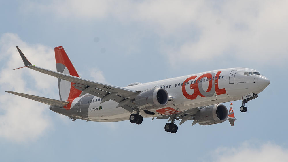 A Gol Airlines Boeing 737 Max 8 plane on approach to land at Guarulhos International Airport, Brazil, on Wednesday. Brazil's Gol Airlines became the first in the world to return the planes to its active fleet.