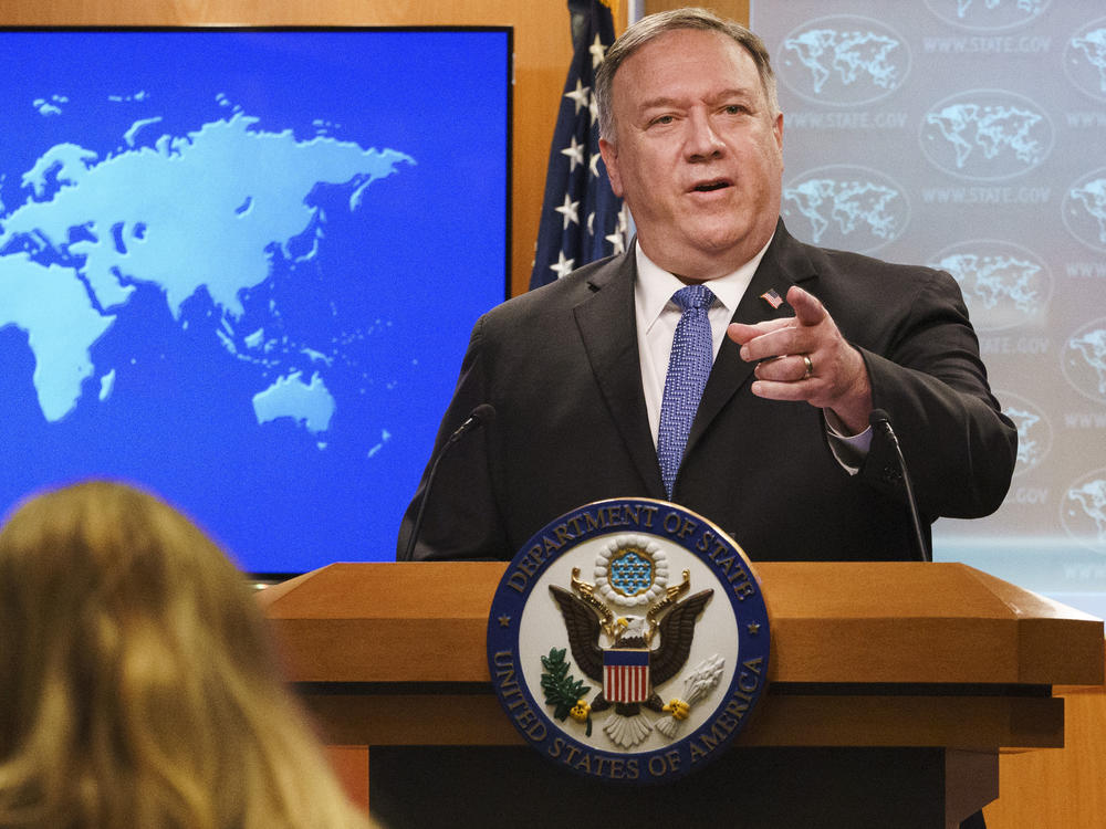 Secretary of State Mike Pompeo discusses the counting of votes in the U.S. election last month at the State Department.