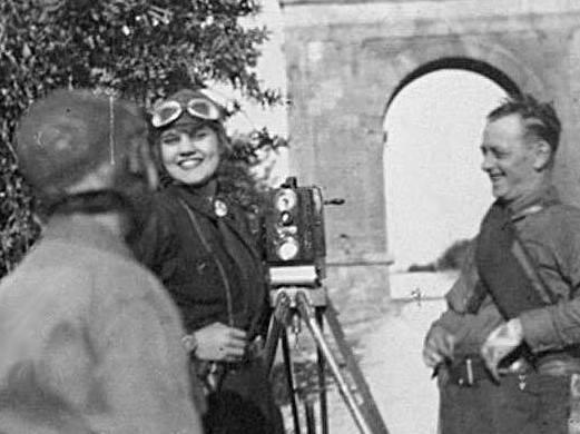 Adventurer and filmmaker Aloha Wanderwell working on her 1929 film 