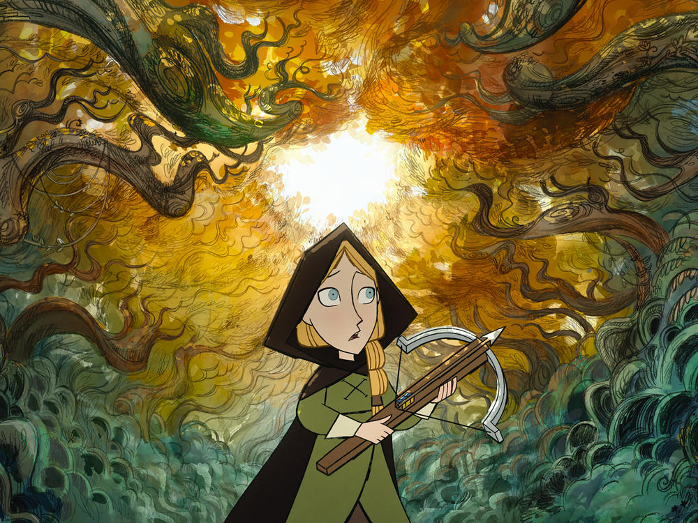 Robyn (voiced by Honor Kneafsey) heads into the woods in the animated film <em>Wolfwalkers</em>.