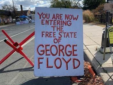 Sign at the entrance of George Floyd Square in Minneapolis.