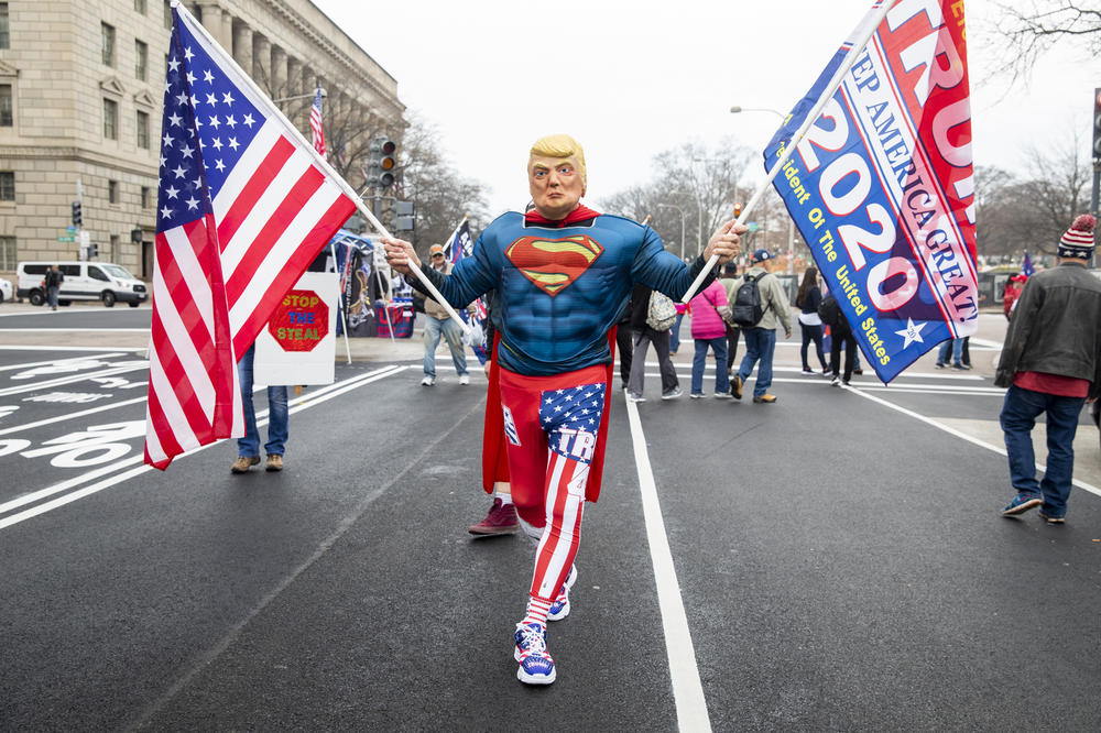 Kenny Lheureux of Gloucester, Va., wears his Super Trump outfit.