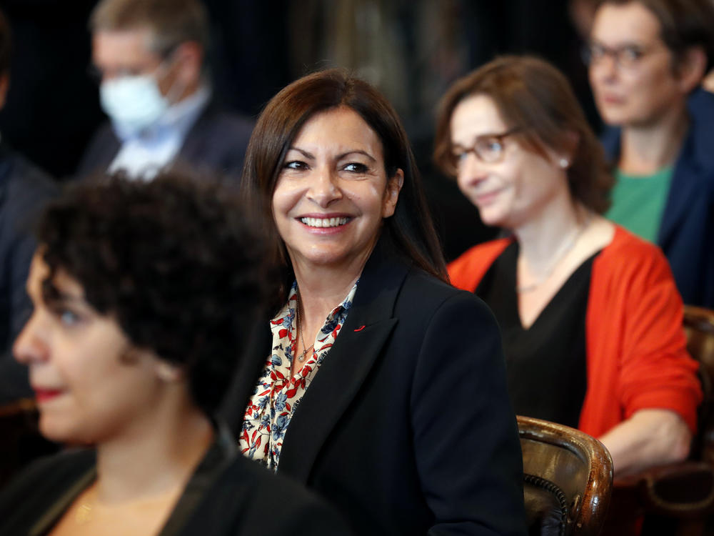 Paris Mayor Anne Hidalgo  (center) at a Paris council meeting in July after winning reelection.
