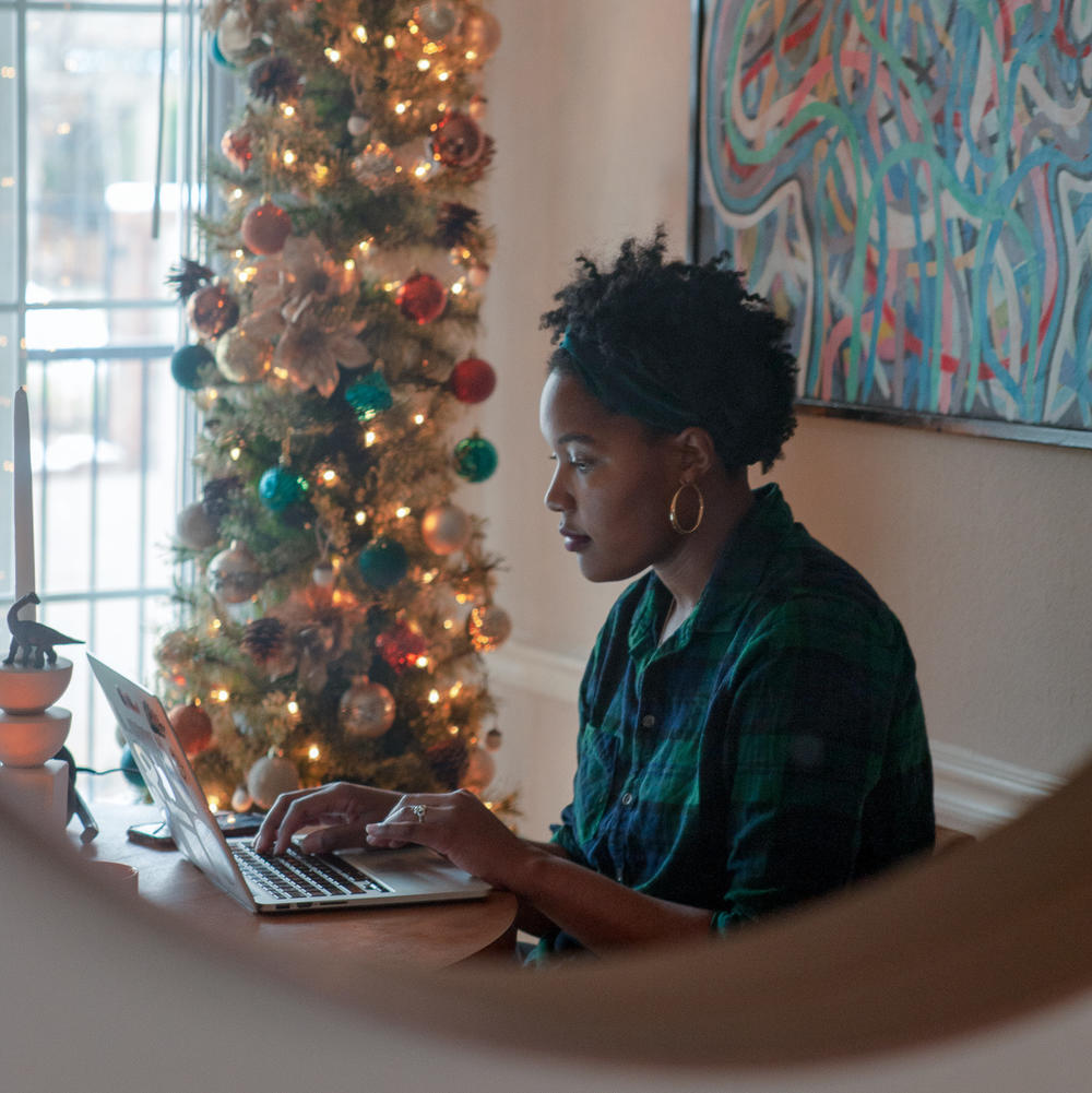 Jaleesa Garland in her Tulsa apartment.