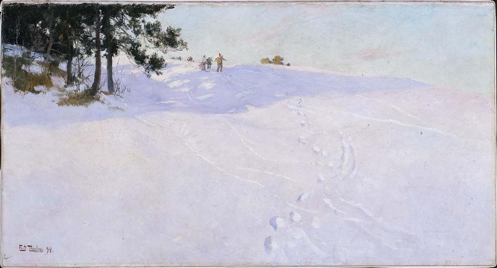 Frits Thaulow, <em>Skiers at the Top of a Snow-Covered Hill</em>, 1894
