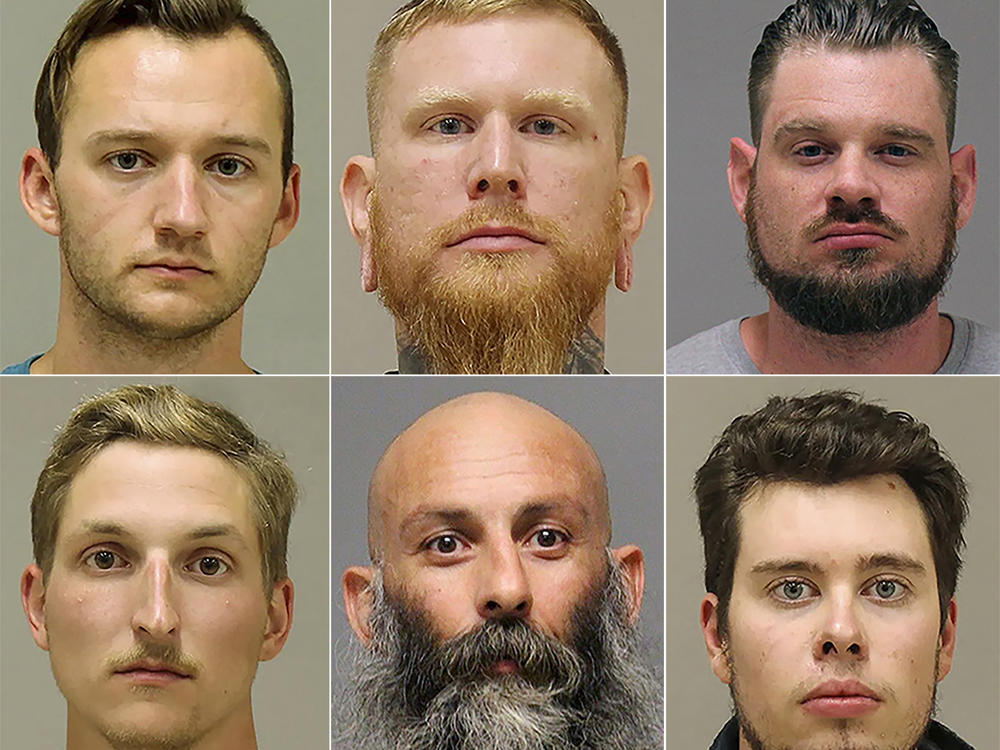 A federal grand jury has charged six men with conspiring to kidnap Michigan Gov. Gretchen Whitmer. The suspects are (from top left) Kaleb Franks, Brandon Caserta and Adam Fox, and (from bottom left) Daniel Harris, Barry Croft and Ty Garbin.