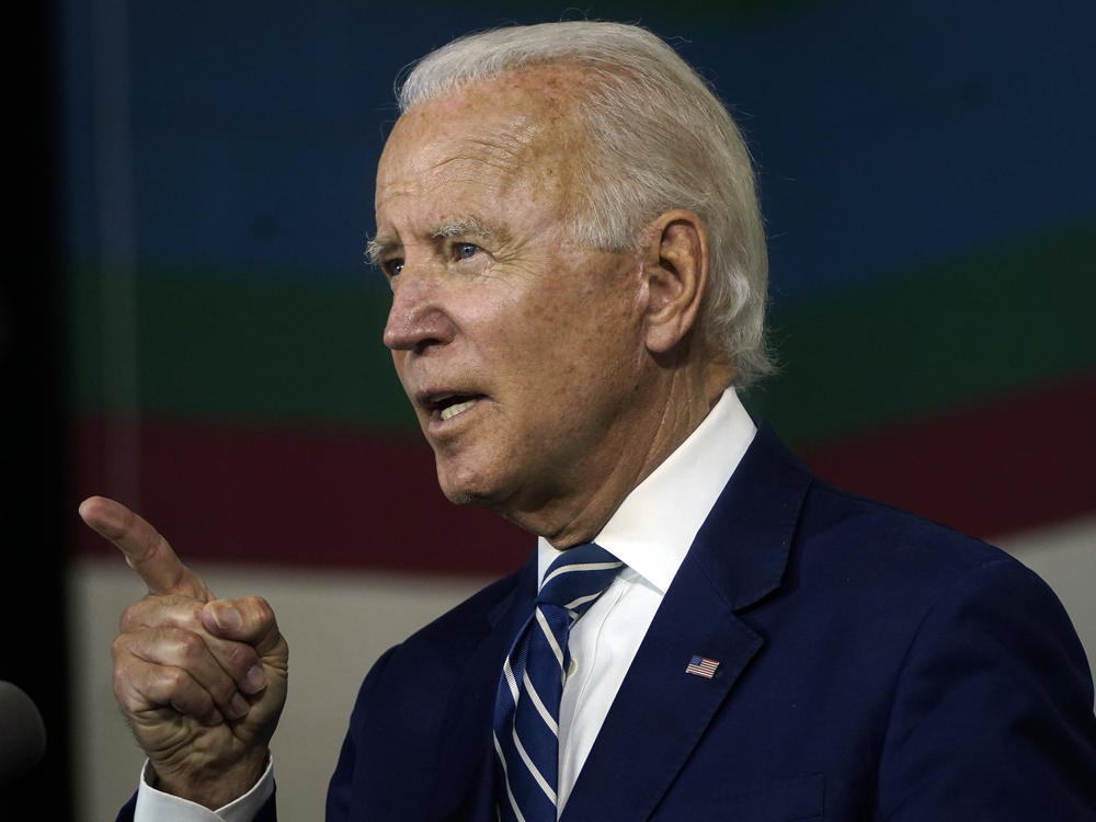 Joe Biden speaks about economic recovery during a campaign event at Colonial Early Education Program at the Colwyck Center in July. In an interview with Stephen Colbert, the president-elect defended his son Hunter, whose tax affairs are under investigation.
