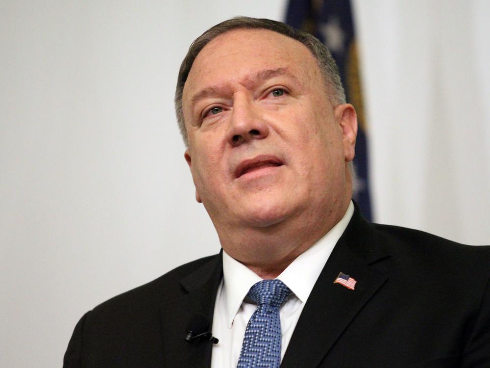 Secretary of State Mike Pompeo, seen here during a conference earlier this month in Atlanta, told the <em>Mark Levin Show</em> that Russia was 