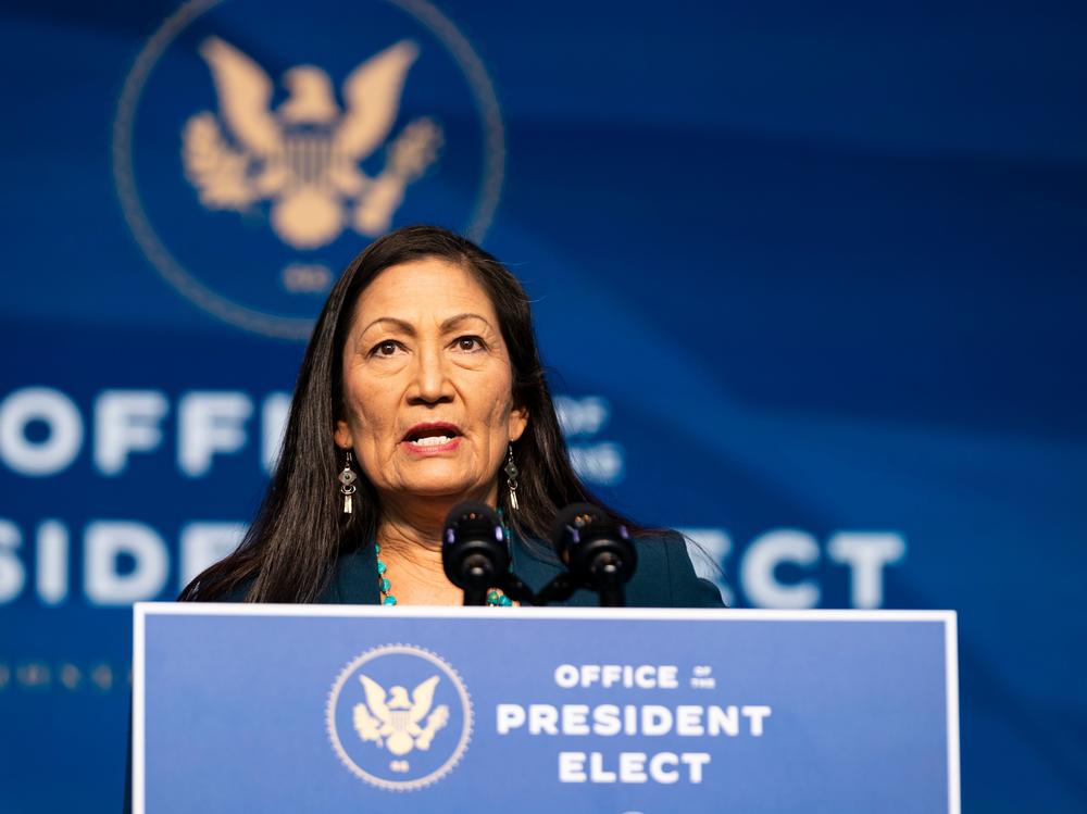 Rep. Deb Haaland, D-N.M., delivers remarks after being introduced as President-elect Joe Biden's nominee to be the next secretary of interior.
